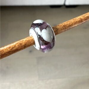 Authentic Pandora Charm - Purple Glass with White Hearts